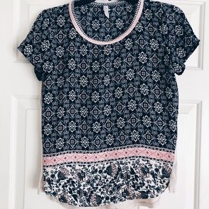 target navy, pink, and beige printed blouse
